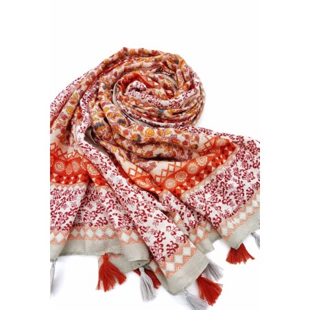 Foulard Doux orné de pompons multicolores