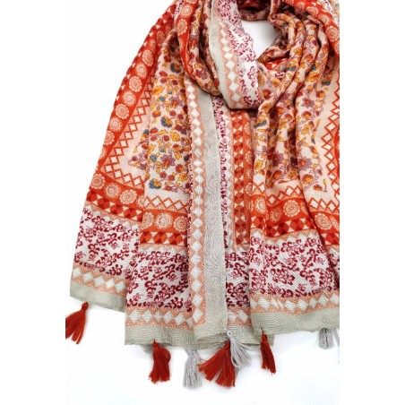 Foulard Doux orné de pompons multicolores