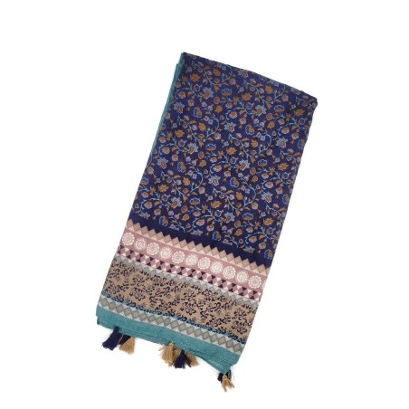 Foulard Doux avec Pompons multicolores Bleu