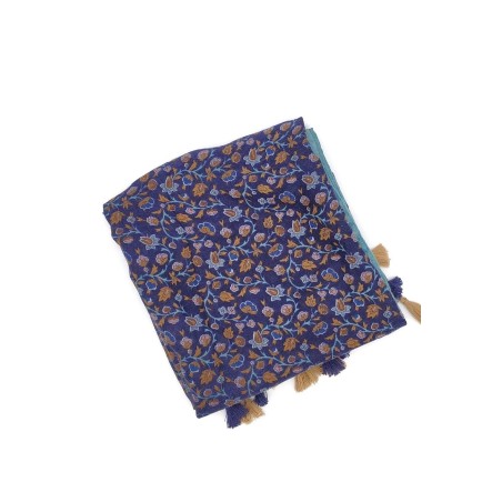 Foulard Doux avec Pompons multicolores Bleu