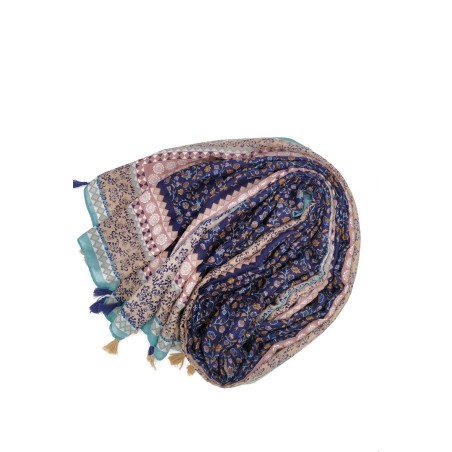 Foulard Doux avec Pompons multicolores Bleu