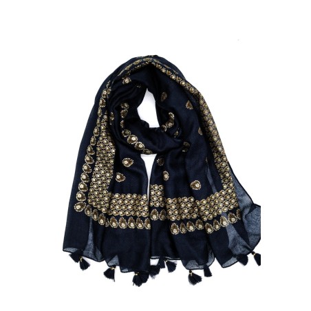 Foulard Imprimé et Pailleté avec pompons