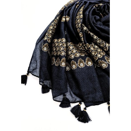Foulard Imprimé et Pailleté avec pompons