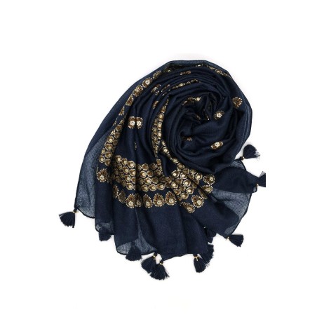 Foulard Imprimé et Pailleté avec pompons