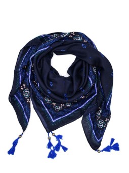 Foulard Châle carré imprimé orné de pompons 2