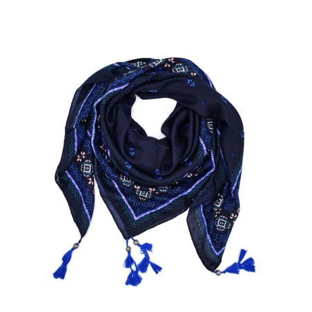Foulard Châle carré imprimé orné de pompons