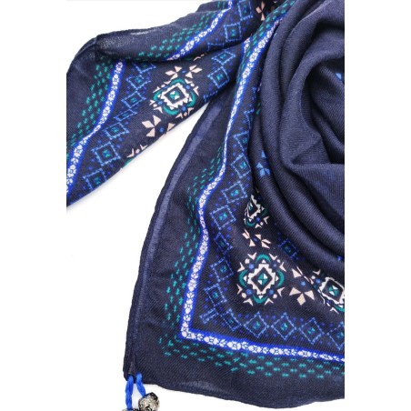 Foulard Châle carré imprimé orné de pompons