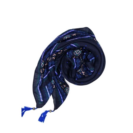 Foulard Châle carré imprimé orné de pompons