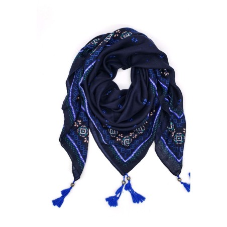 Foulard Châle carré imprimé orné de pompons