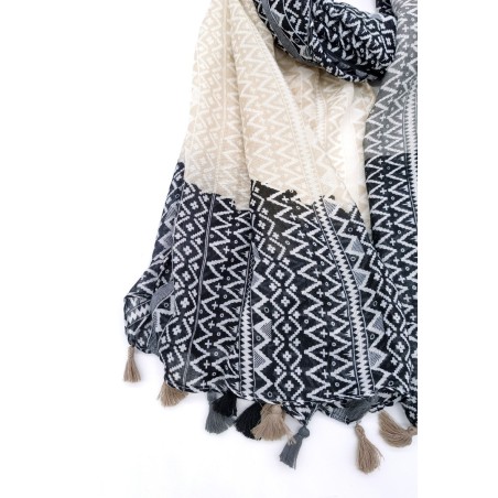 Écharpe Noire ornée de  Pompons tricolores