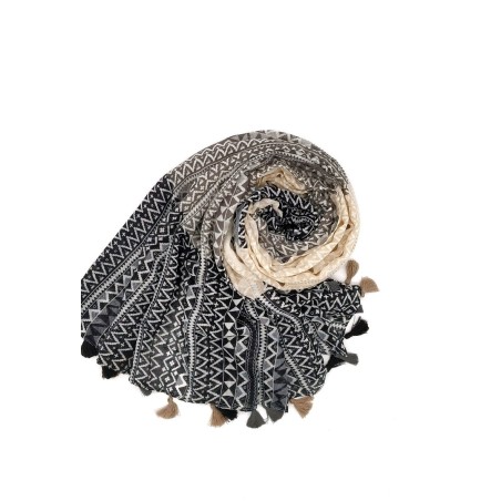 Écharpe Noire ornée de  Pompons tricolores