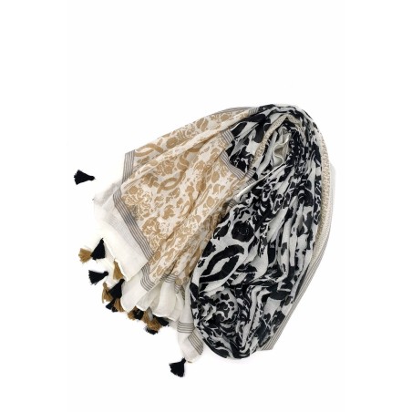 Écharpe ornée de Pompons Bicolores | Azetoo.com