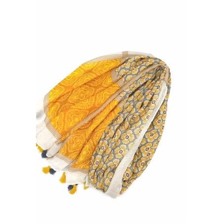 Écharpe Jaune ornée de Pompons Bicolores