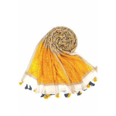 Écharpe Jaune ornée de Pompons Bicolores