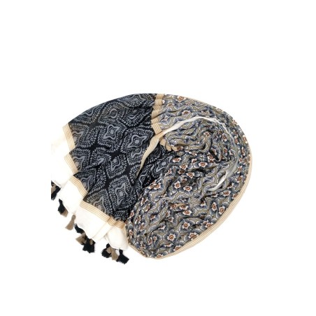 Écharpe noire ornée de pompons Bicolores