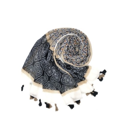 Écharpe noire ornée de pompons Bicolores
