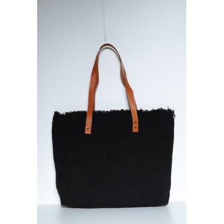 Sac Cabas Noir en Jute Imprimé Amour