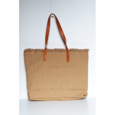 Sac Cabas Camel en Jute Imprimé Week-end
