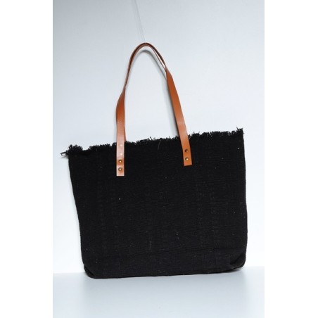 Sac Cabas Noir en Jute Imprimé Bohème