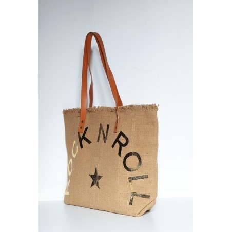 Sac Cabas Camel en Jute Imprimé Rock N Roll
