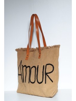 Sac Cabas Camel en Jute Imprimé Amour 2