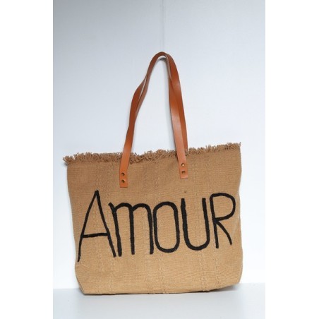 Sac Cabas Camel en Jute Imprimé Amour