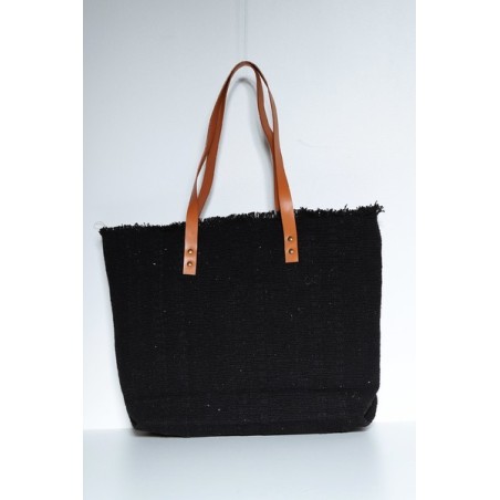 Sac Cabas Noir en Jute Imprimé Week-end