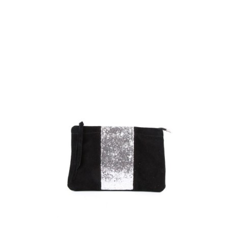 Pochette en Cuir Daim Noire - Pochette Femme