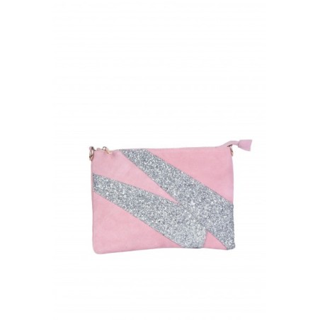 Pochette en Cuir Daim Rose : Pochette Femme
