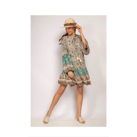 Robe bohème courte brodée femme | AZETOO