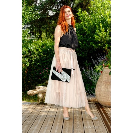 Jupe longue en tulle rose poudré femme | AZETOO