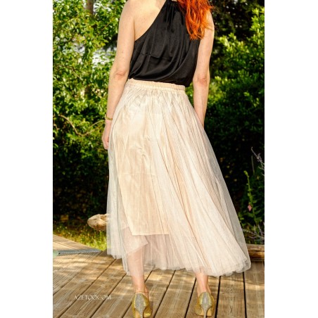 Jupe longue en tulle rose poudré femme | AZETOO