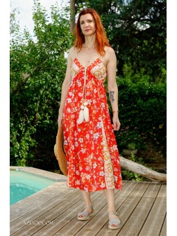 Robe bohème longue fleurie à bretelles femme | AZETOO 2