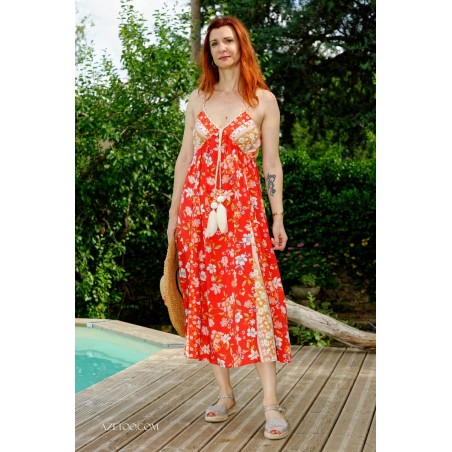 Robe bohème longue fleurie à bretelles femme | AZETOO