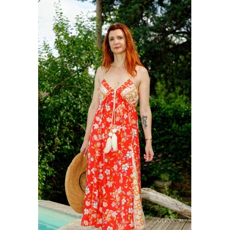 Robe bohème longue fleurie à bretelles femme | AZETOO
