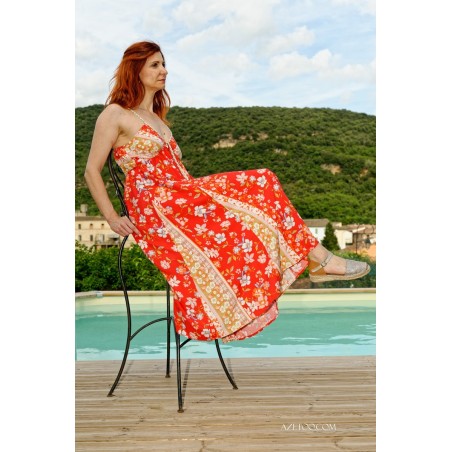 Robe bohème longue fleurie à bretelles femme | AZETOO