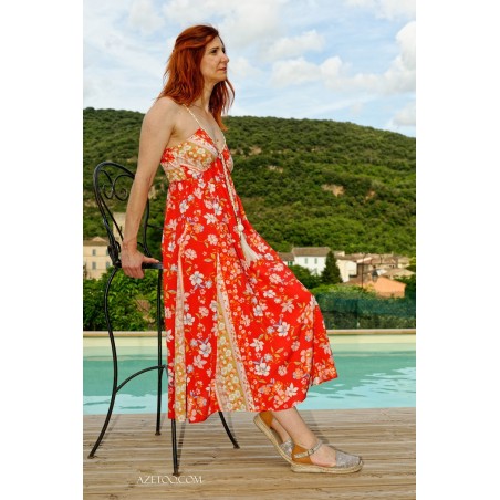 Robe bohème longue fleurie à bretelles femme | AZETOO