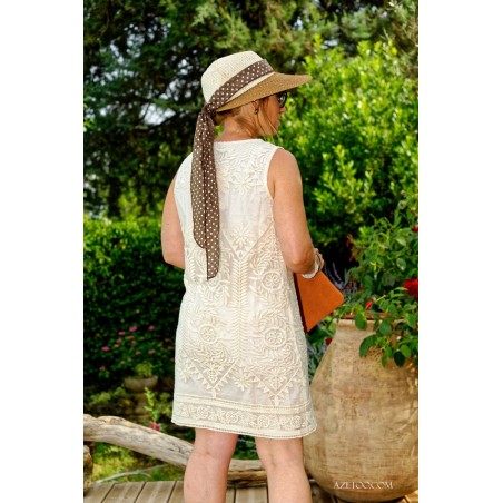 Robe courte imprimé graphique écru femme | AZETOO